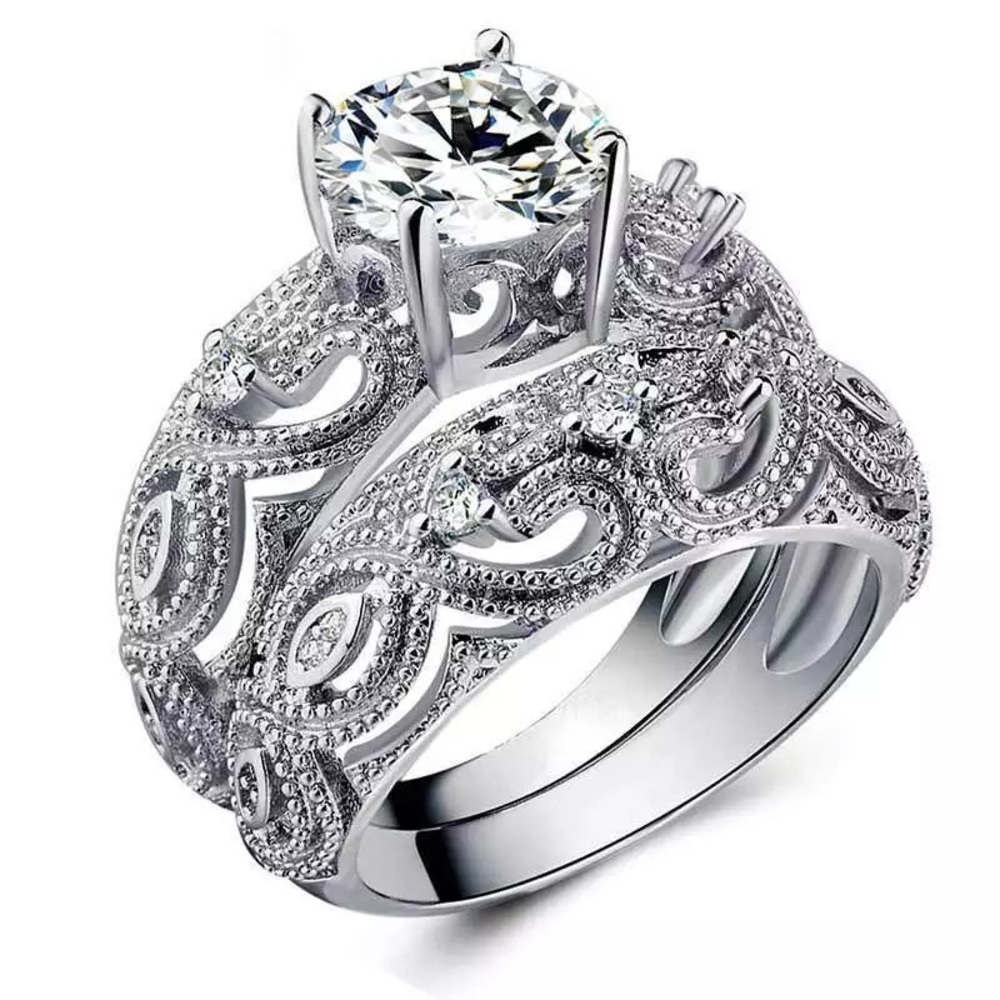 White Gold Diamond Engagement Wedding Bridal Ring Set